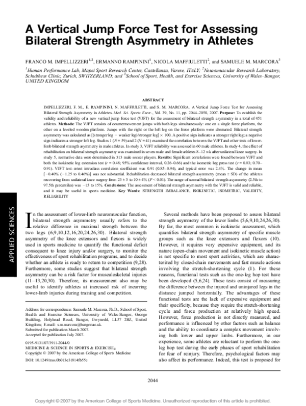 (PDF) A Vertical Jump Force Test for Assessing Bilateral Strength