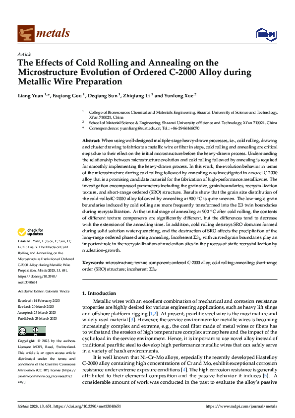 (PDF) The Effects of Cold Rolling and Annealing on the Microstructure ...