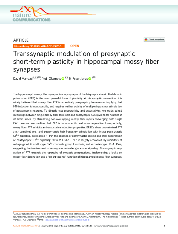 (PDF) Transsynaptic modulation of presynaptic short-term plasticity in ...