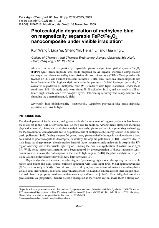 (PDF) Photocatalytic Degradation of Methylene Blue Dye in Aqueous ...