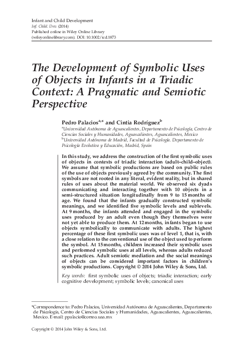 (PDF) The Development of Symbolic Uses of Objects in Infants in a ...