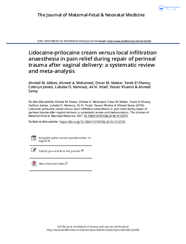(PDF) Lidocaineprilocaine cream versus local infiltration anaesthesia