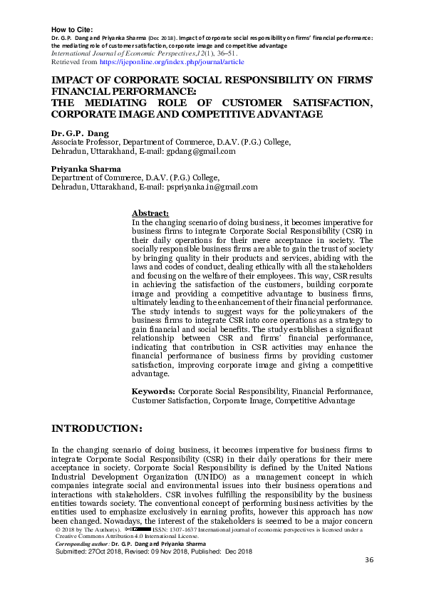 (PDF) IMPACT OF CORPORATE SOCIAL RESPONSIBILITY ON FIRMS' FINANCIAL ...