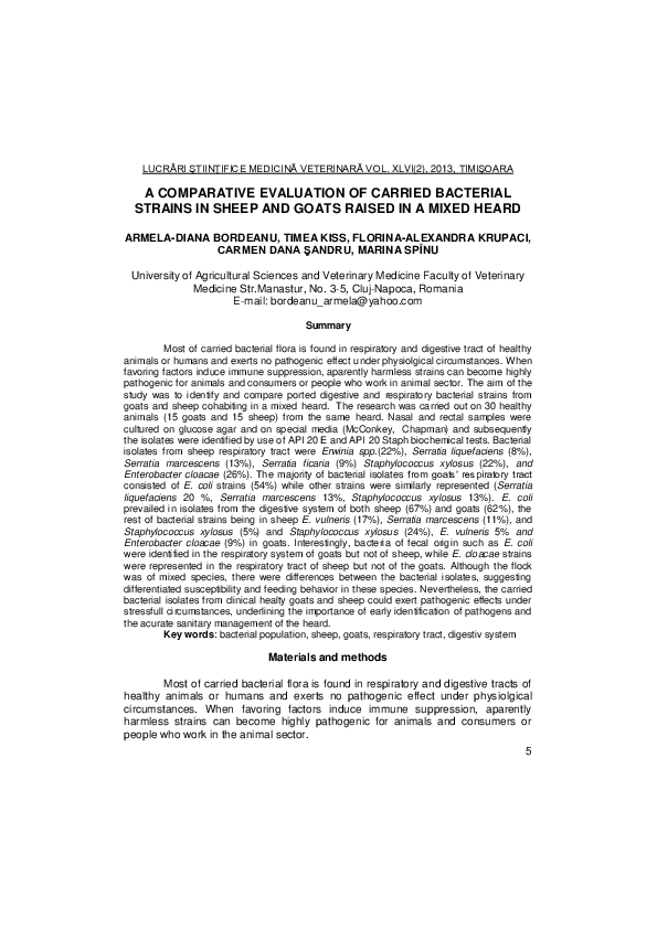 (PDF) A comparative evaluation of carried bacterial strains in sheep ...
