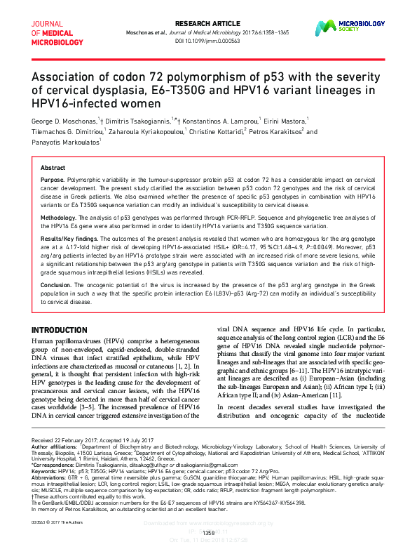 (PDF) Association of codon 72 polymorphism of p53 with the severity of ...
