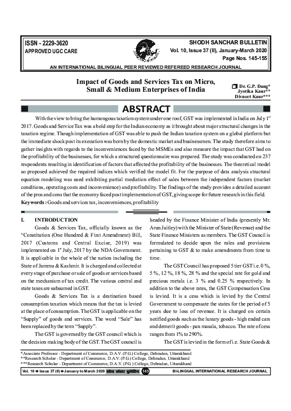 (PDF) Impact of goods & services tax on micro, small and medium ...