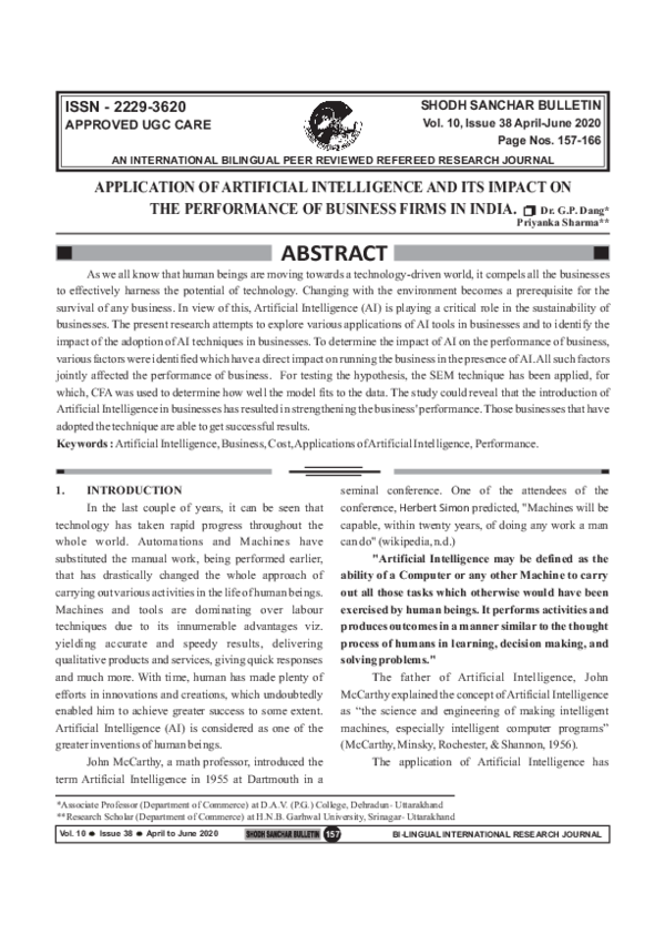 (PDF) Application of Artificial Intelligence and its Impact on the ...