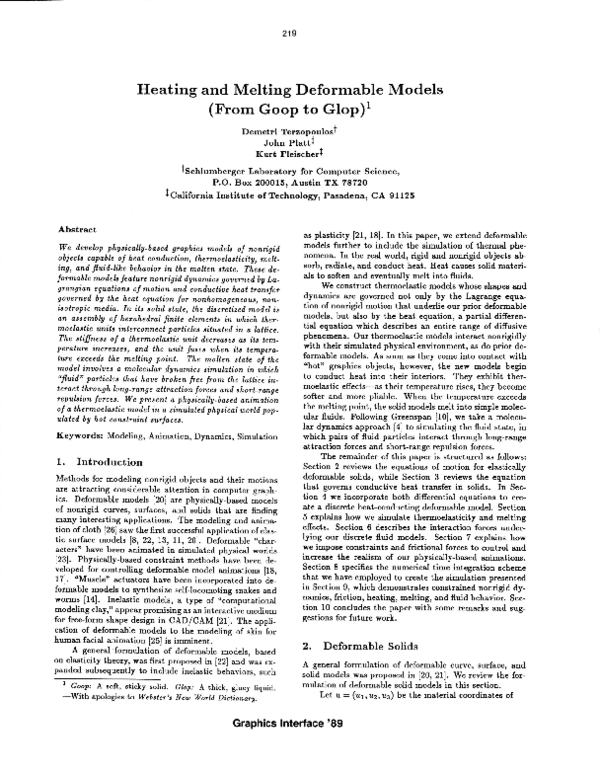 (PDF) Heating and melting deformable models (From goop to glop)