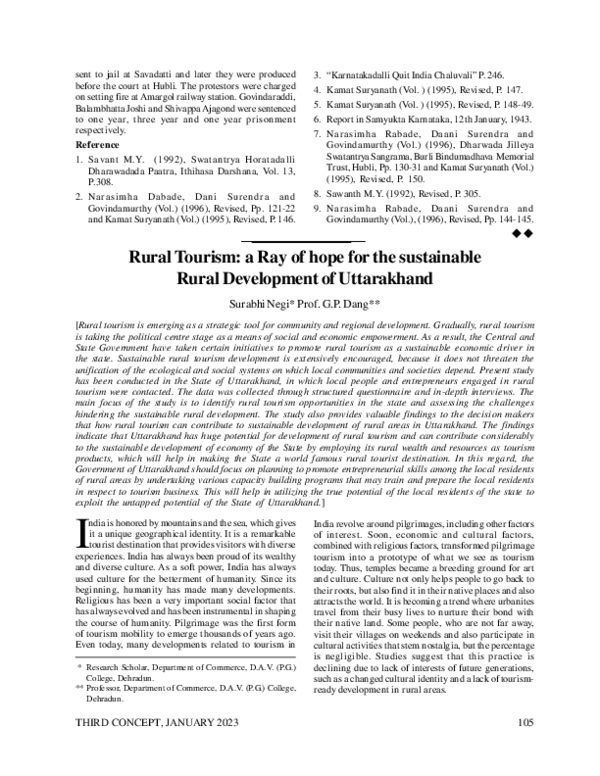 (PDF) Rural Tourism A Ray of Hope for the Sustainable Development
