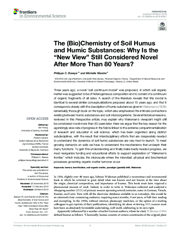 (PDF) The (Bio)Chemistry of Soil Humus and Humic Substances: Why Is the ...