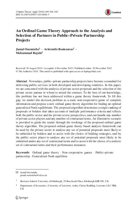 (PDF) An Ordinal Game Theory Approach to the Analysis and Selection of ...