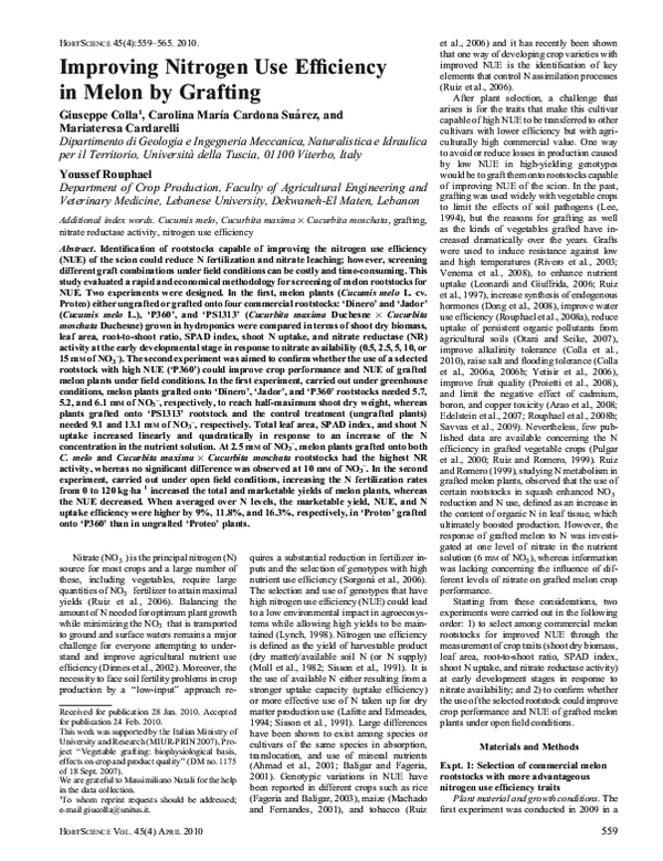 (PDF) Improving Nitrogen Use Efficiency in Melon by Grafting
