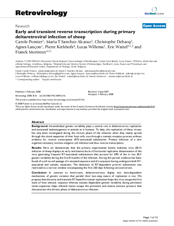 (PDF) Early and transient reverse transcription during primary ...