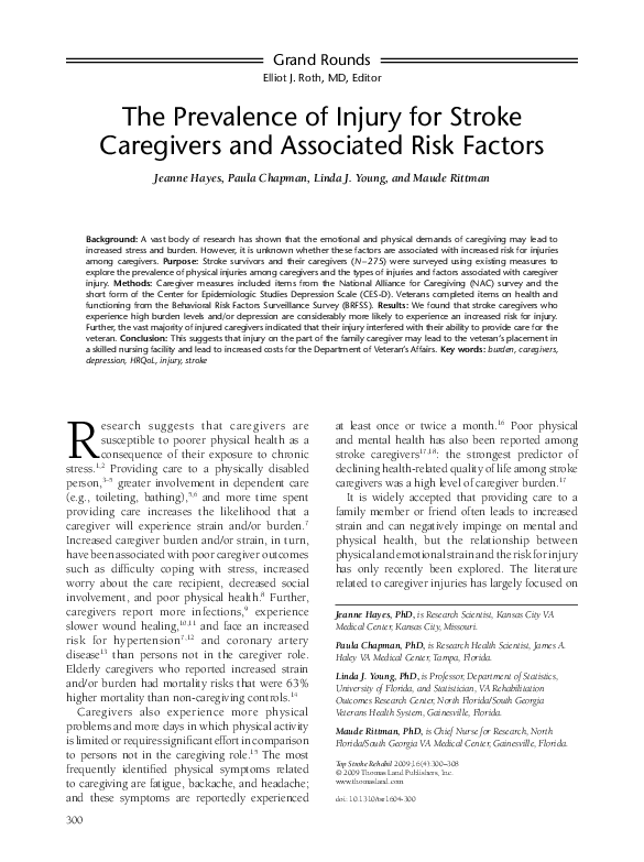 (PDF) The Prevalence of Injury for Stroke Caregivers and Associated ...