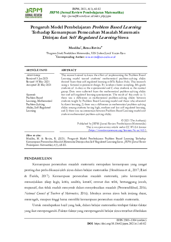 (PDF) Pengaruh Model Pembelajaran Problem Based Learning Terhadap ...