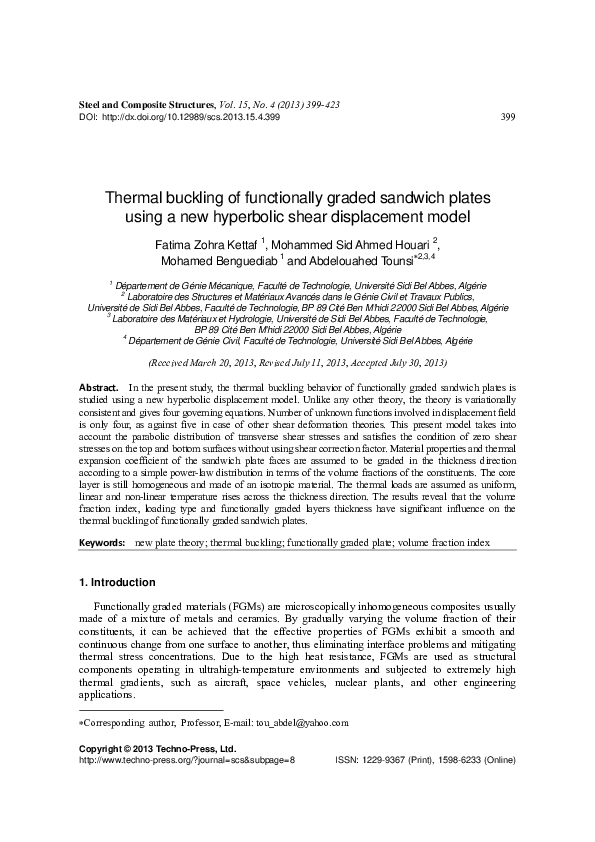 (PDF) Thermal buckling of functionally graded sandwich plates using a ...