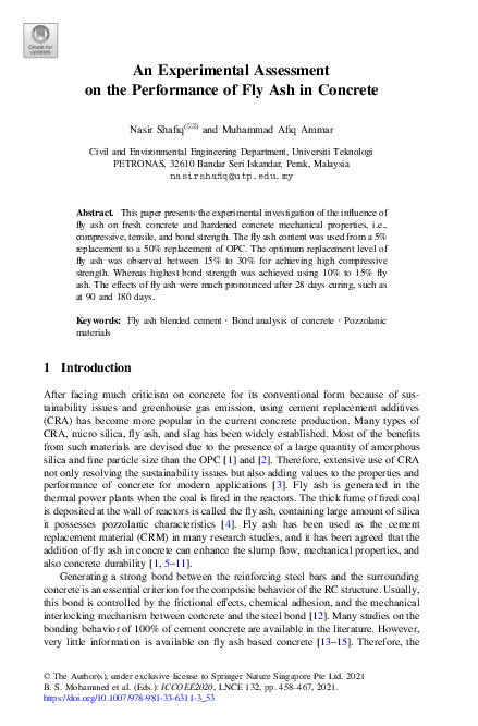 (PDF) An Experimental Assessment on the Performance of Fly Ash in Concrete