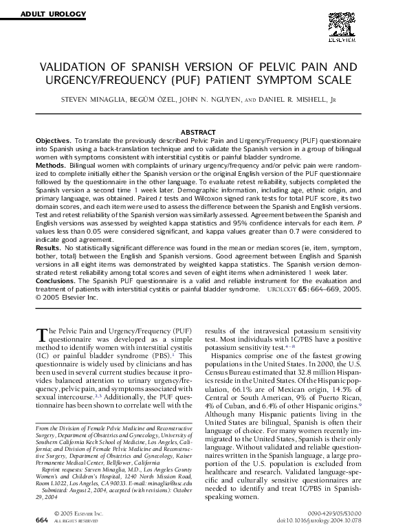 (PDF) Validation of Spanish version of Pelvic Pain and Urgency