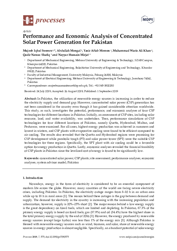 (PDF) Performance and Economic Analysis of Concentrated Solar Power ...