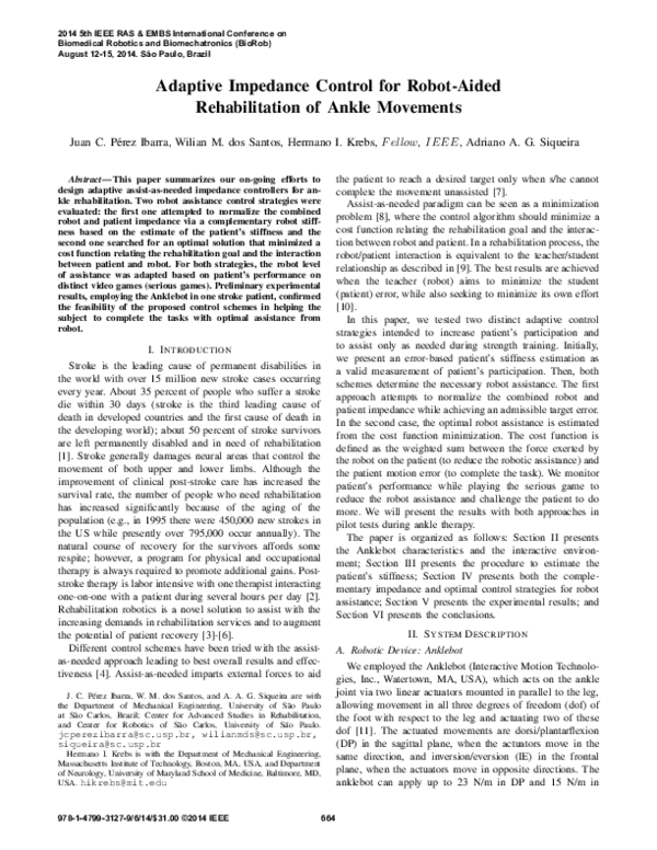 (PDF) Adaptive impedance control for robot-aided rehabilitation of ...