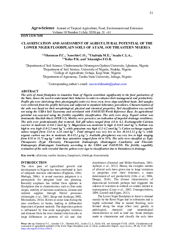 (PDF) Classification and assessment of agricultural potential of the ...