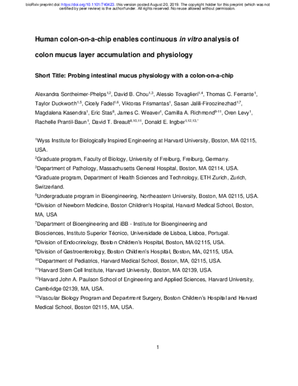 (PDF) Human colononachip enables continuous in vitro analysis of