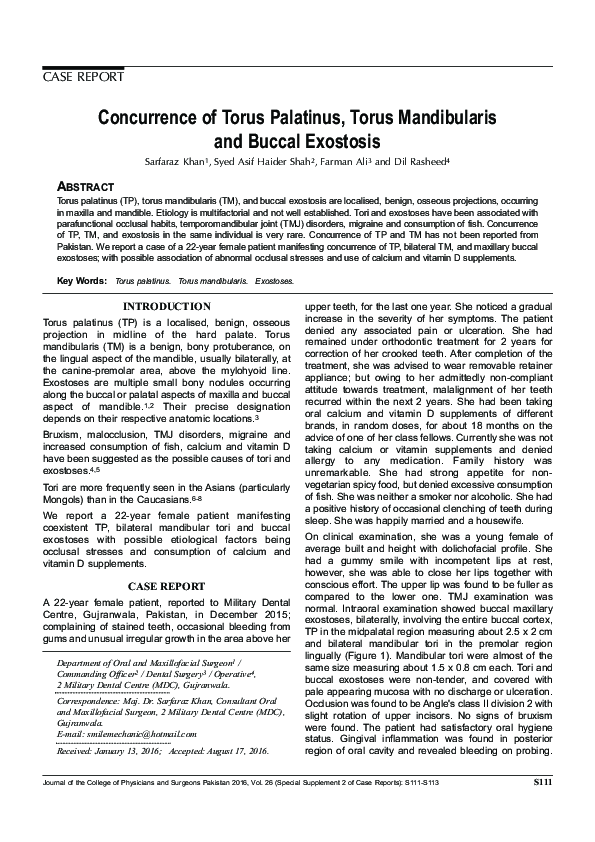 (PDF) Concurrence of Torus Palatinus, Torus Mandibularis and Buccal ...
