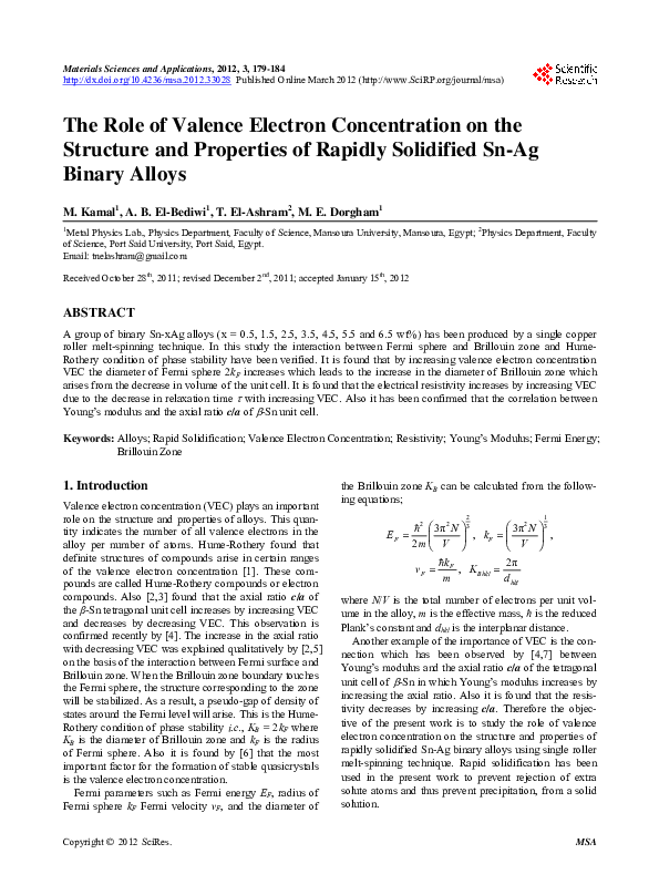 (PDF) The Role of Valence Electron Concentration on the Structure and ...