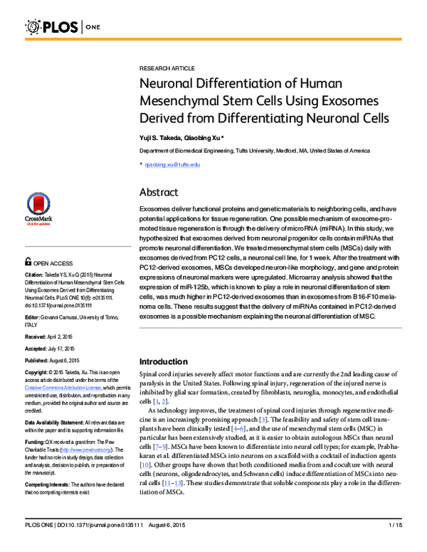 (PDF) Neuronal Differentiation of Human Mesenchymal Stem Cells Using ...