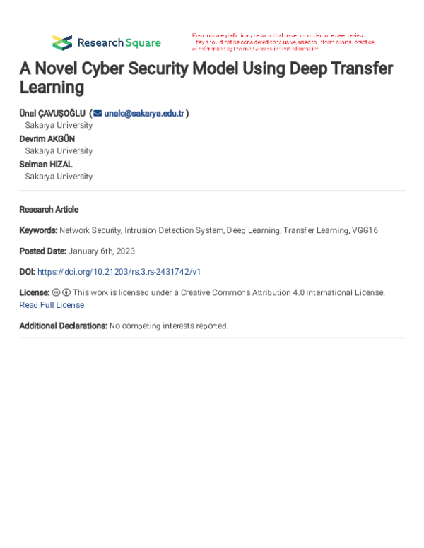 Pdf A Novel Cyber Security Model Using Deep Transfer Learning Pdf A Novel Cyber Security Model Using Deep Transfer Learning