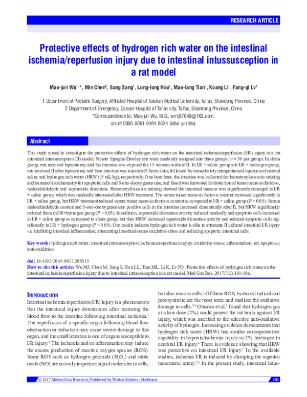 (PDF) Protective effects of hydrogen rich water on the intestinal ...