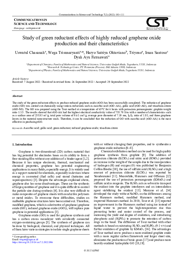 (PDF) Study of green reductant effects of highly reduced graphene oxide ...