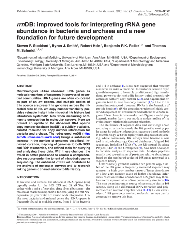 (PDF) rrnDB: improved tools for interpreting rRNA gene abundance in ...