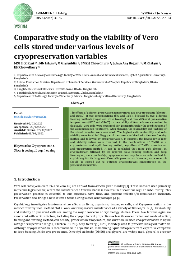 (PDF) Comparative study on the viability of Vero cells stored under ...