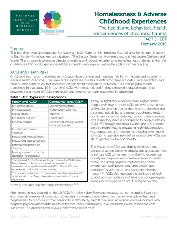 (PDF) Homelessness Adverse Childhood Experiences: The Health and ...