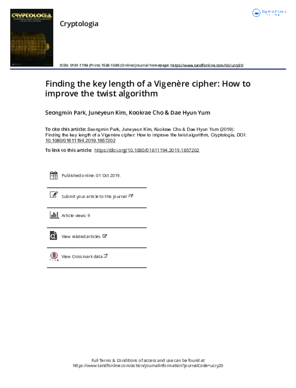 (PDF) Finding the key length of a Vigenère cipher: How to improve the ...