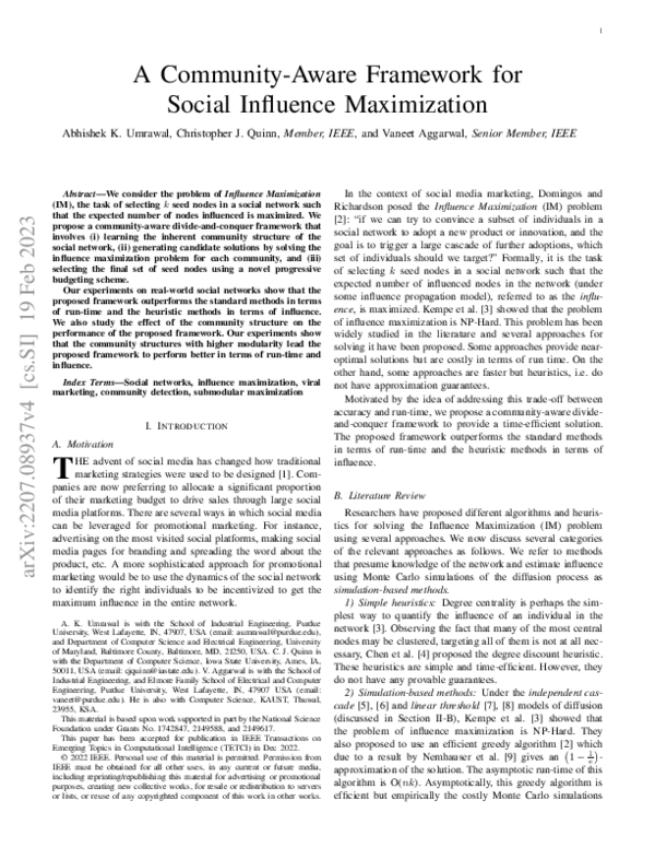 (PDF) A Community-Aware Framework for Social Influence Maximization