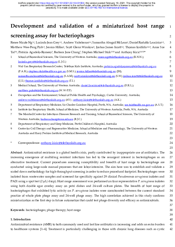 (PDF) Development and validation of a miniaturized host range screening ...