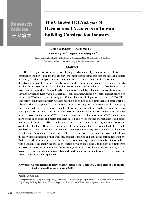 (PDF) The Cause-effect Analysis of Occupational Accidents in Taiwan ...