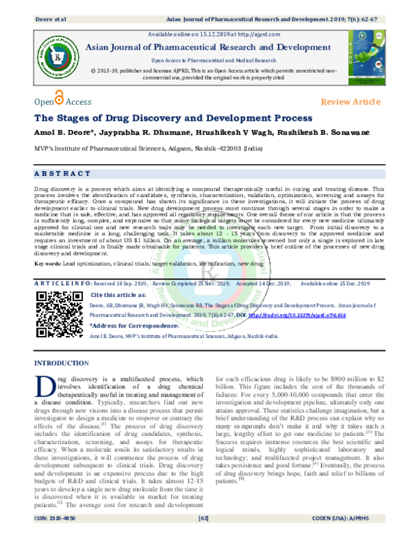 (PDF) The Stages of Drug Discovery and Development Process