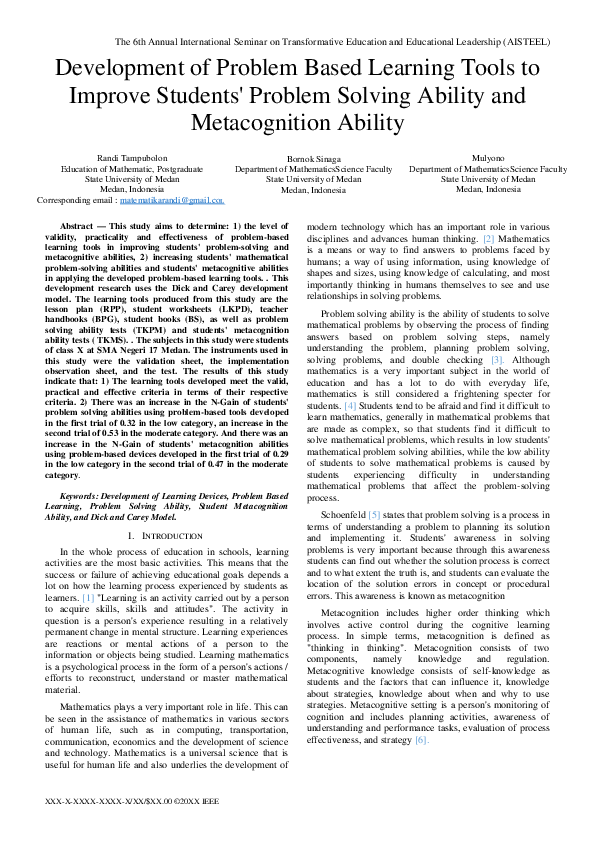 (PDF) Development of Problem Based Learning Tools to Improve Students ...