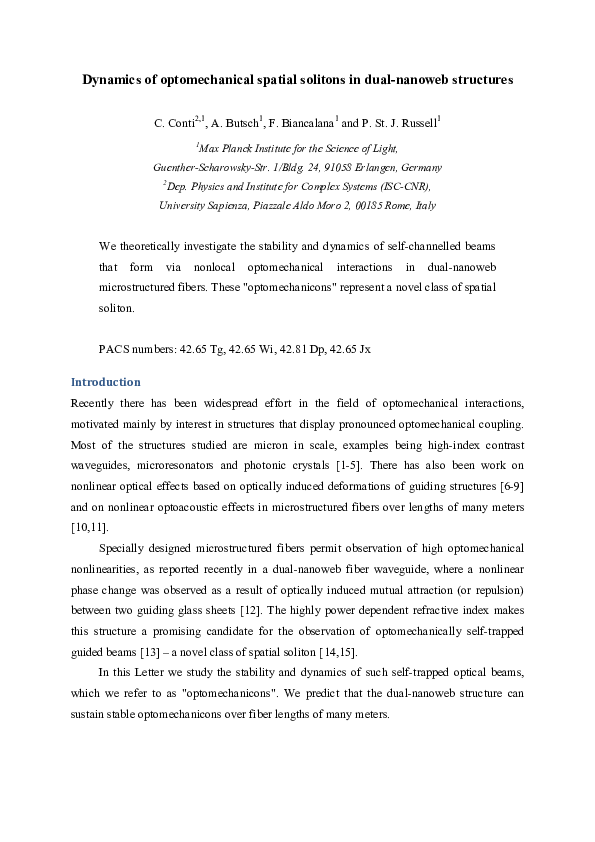 (PDF) Dynamics of optomechanical spatial solitons in dual-nanoweb ...