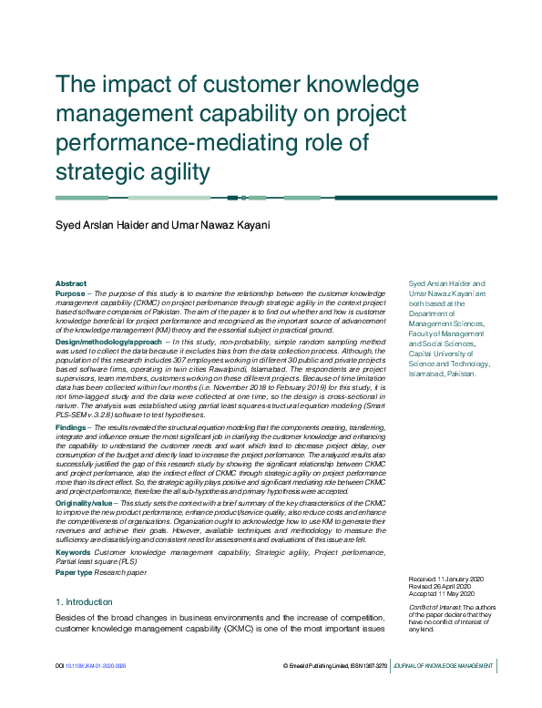 (PDF) The impact of customer knowledge management capability on project ...