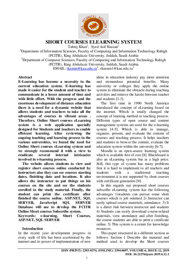(PDF) Short Courses Elearning System