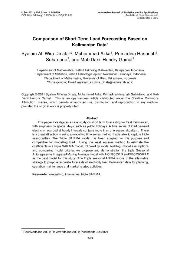 (PDF) Comparison of Short-Term Load Forecasting Based on Kalimantan Data