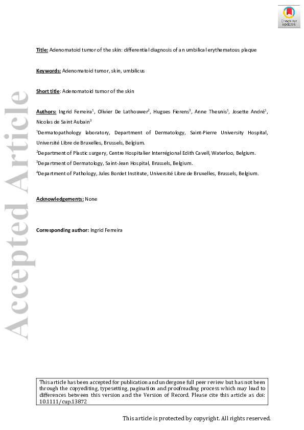 (PDF) Adenomatoid tumor of the skin Differential diagnosis of an umbilical erythematous plaque