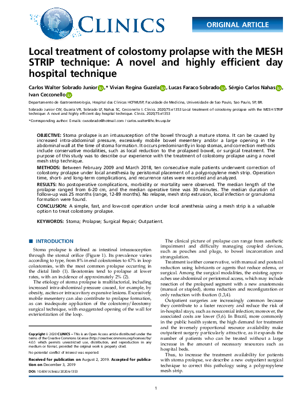 (PDF) Local treatment of colostomy prolapse with the MESH STRIP ...