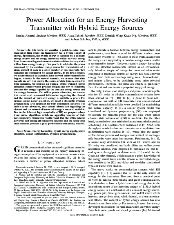 (PDF) Power Allocation for an Energy Harvesting Transmitter with Hybrid ...