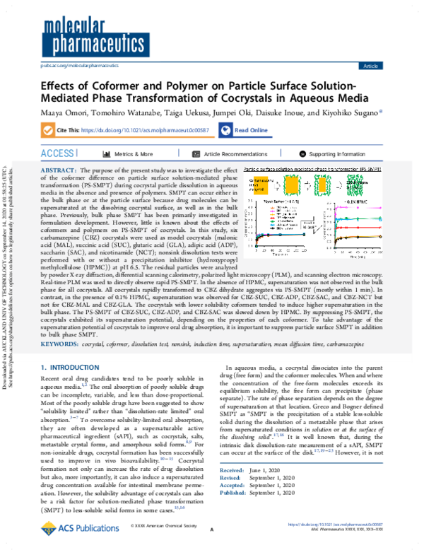 (PDF) Effects of Coformer and Polymer on Particle Surface Solution ...