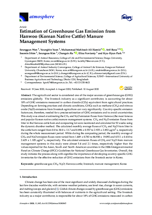 (PDF) Estimation of Greenhouse Gas Emission from Hanwoo (Korean Native ...